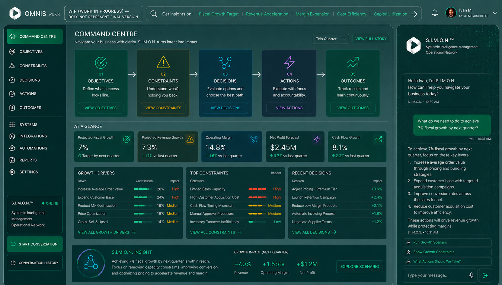 S.I.M.O.N Decision Engine and Command Centre Dashboard